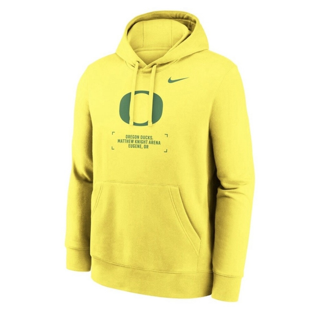Nike Oregon Ducks Yellow Hoodie NWOT Men Basketball Fleece Back Print Two Hit XL